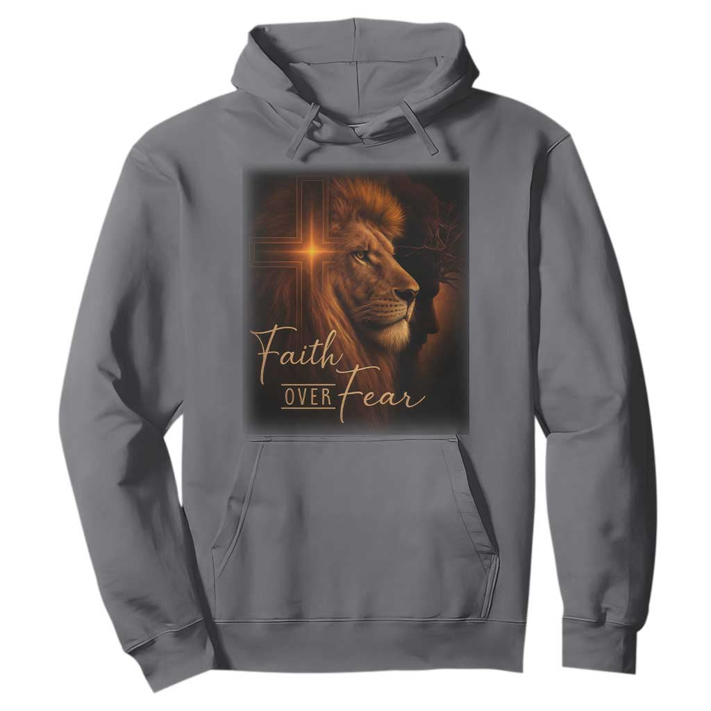 Faith Over Fear Hoodie Lion Of Judah Jesus Christian Religious TS11 Charcoal Print Your Wear