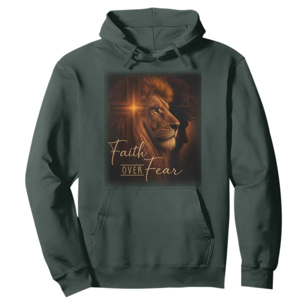 Faith Over Fear Hoodie Lion Of Judah Jesus Christian Religious TS11 Dark Forest Green Print Your Wear