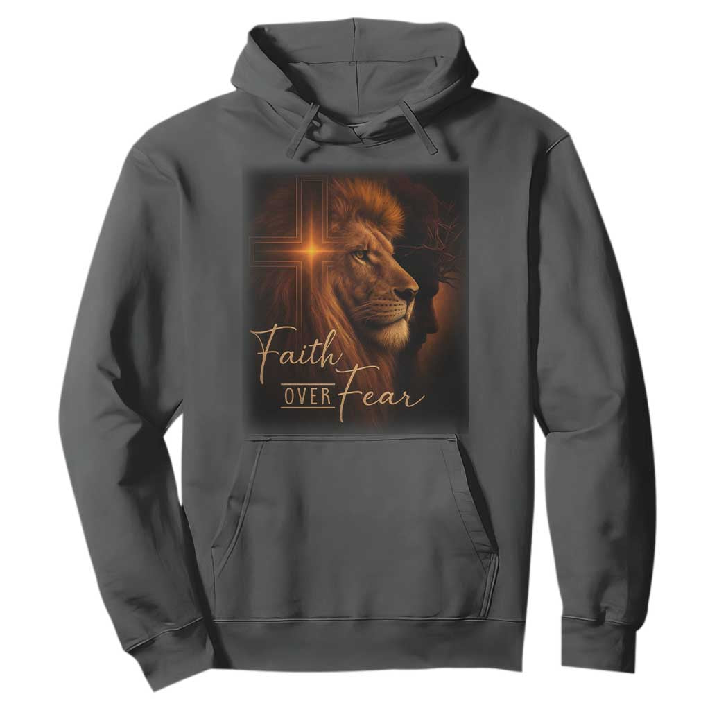 Faith Over Fear Hoodie Lion Of Judah Jesus Christian Religious TS11 Dark Heather Print Your Wear