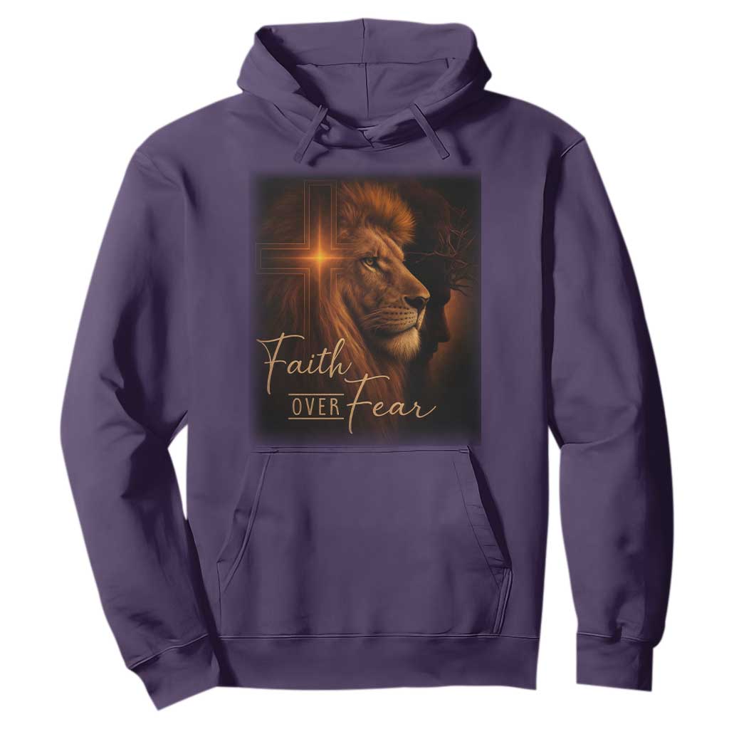 Faith Over Fear Hoodie Lion Of Judah Jesus Christian Religious TS11 Purple Print Your Wear