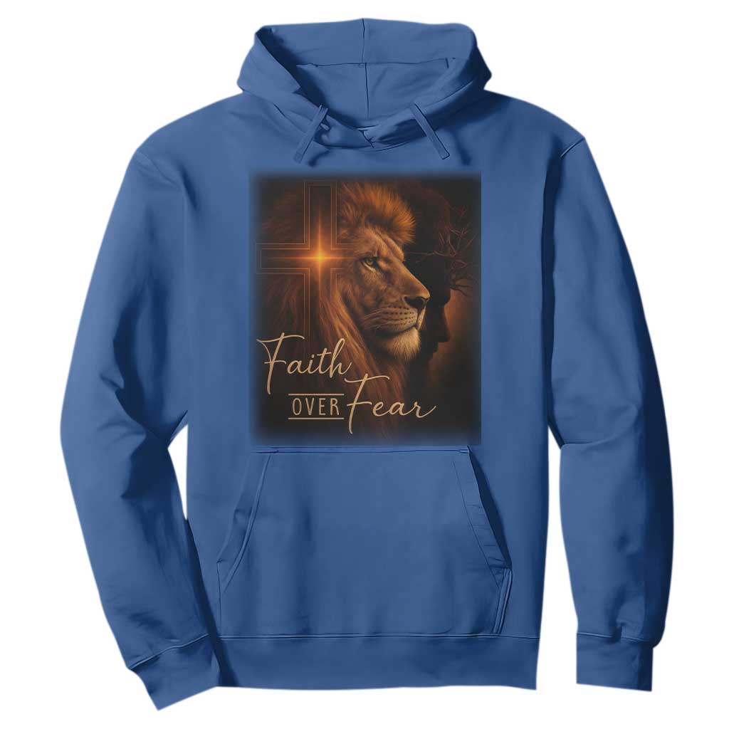 Faith Over Fear Hoodie Lion Of Judah Jesus Christian Religious TS11 Royal Blue Print Your Wear