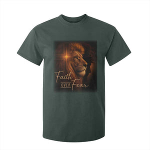 Faith Over Fear T Shirt For Kid Lion Of Judah Jesus Christian Religious TS11 Dark Forest Green Print Your Wear