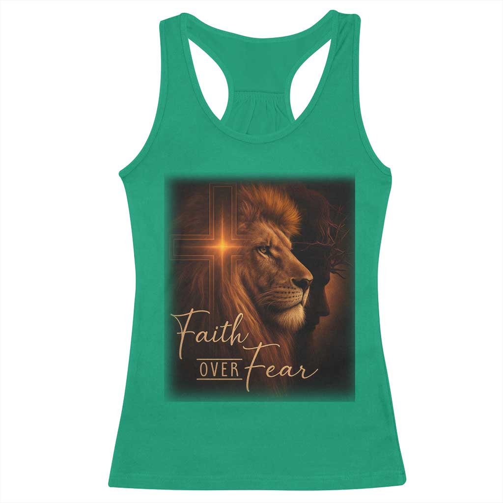 Faith Over Fear Racerback Tank Top Lion Of Judah Jesus Christian Religious TS11 Irish Green Print Your Wear