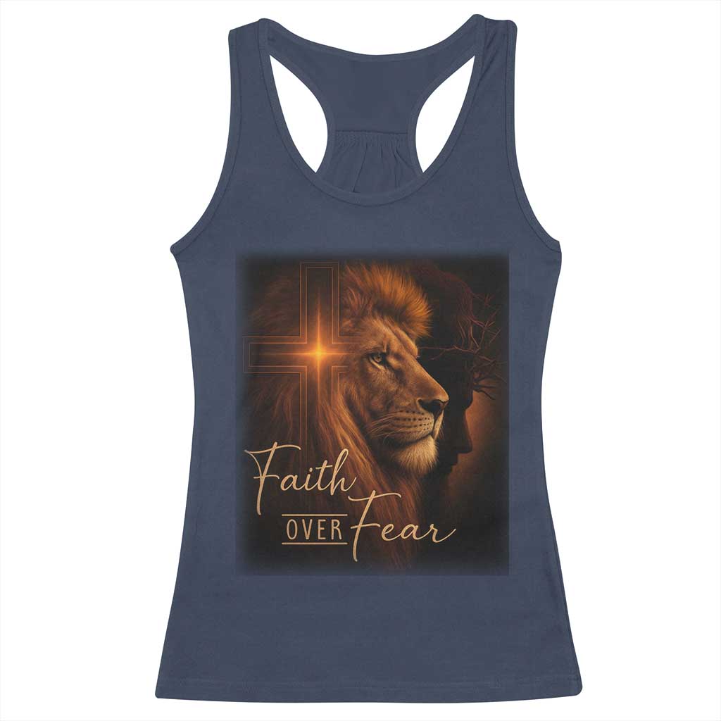 Faith Over Fear Racerback Tank Top Lion Of Judah Jesus Christian Religious TS11 Navy Print Your Wear