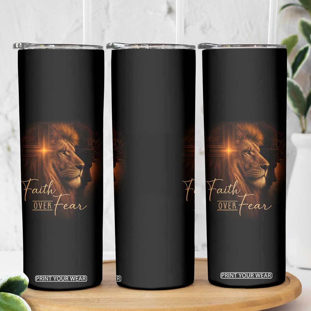Faith Over Fear Skinny Tumbler Lion Of Judah Jesus Christian Religious TS11 Print Your Wear