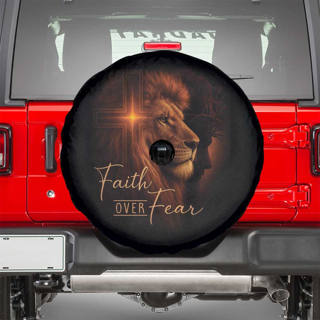 Faith Over Fear Spare Tire Cover Lion Of Judah Jesus Christian Religious TS11 Black Print Your Wear