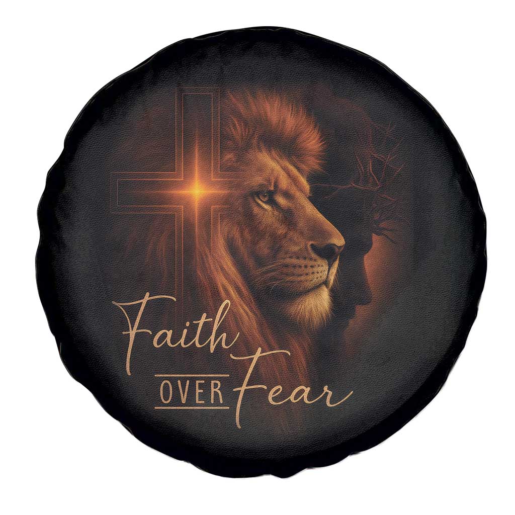 Faith Over Fear Spare Tire Cover Lion Of Judah Jesus Christian Religious TS11 Print Your Wear