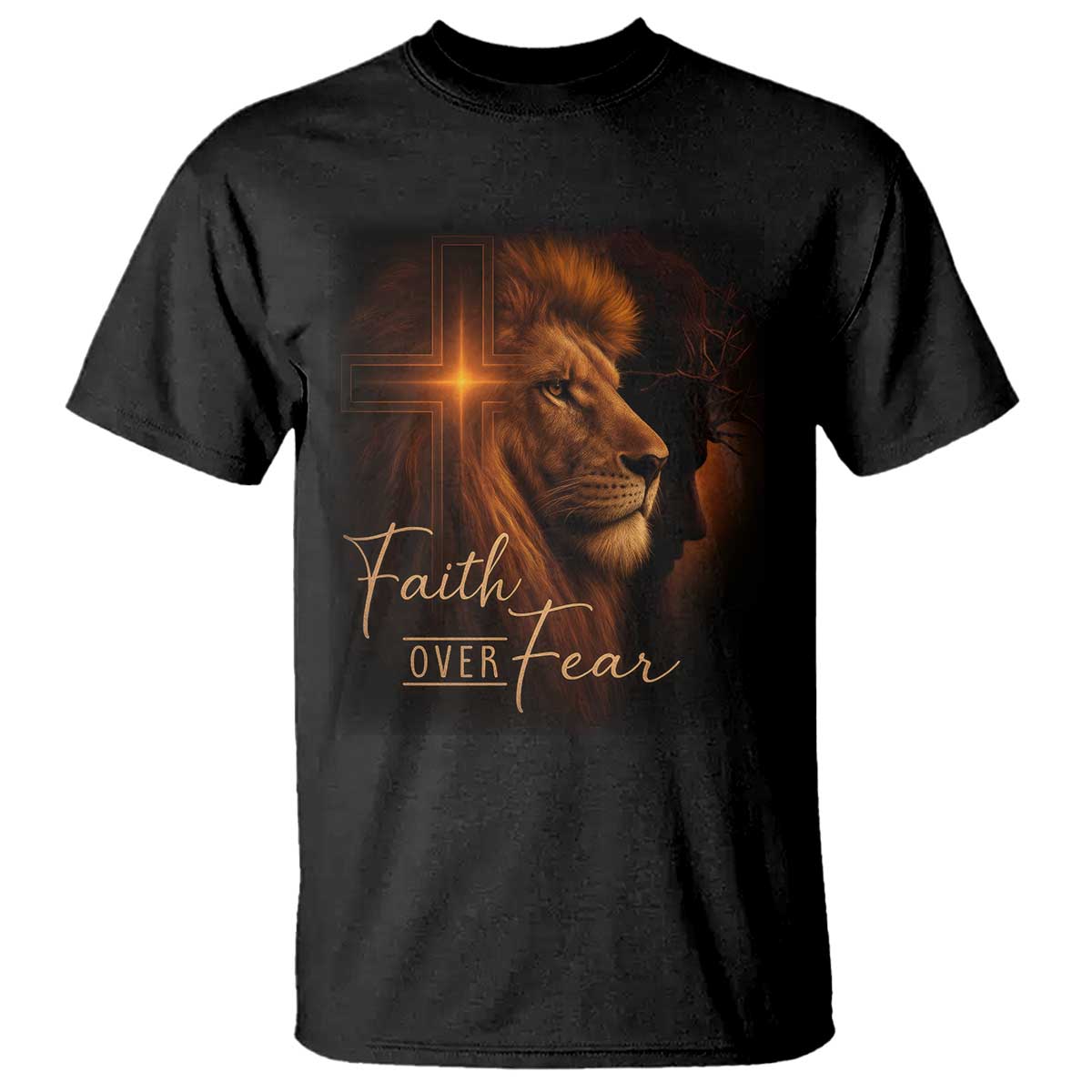 Faith Over Fear T Shirt Lion Of Judah Jesus Christian Religious TS11 Black Print Your Wear