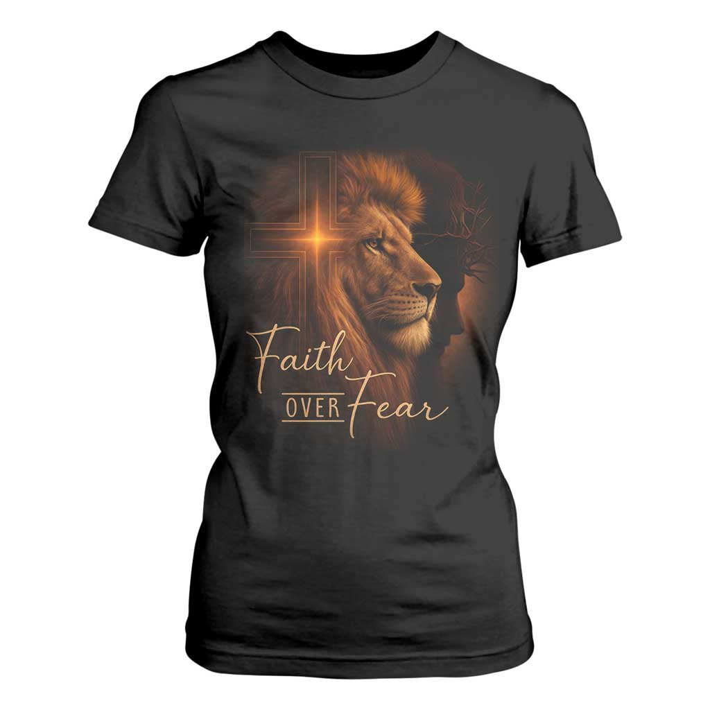 Faith Over Fear T Shirt For Women Lion Of Judah Jesus Christian Religious TS11 Black Print Your Wear