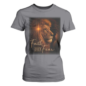 Faith Over Fear T Shirt For Women Lion Of Judah Jesus Christian Religious TS11 Charcoal Print Your Wear