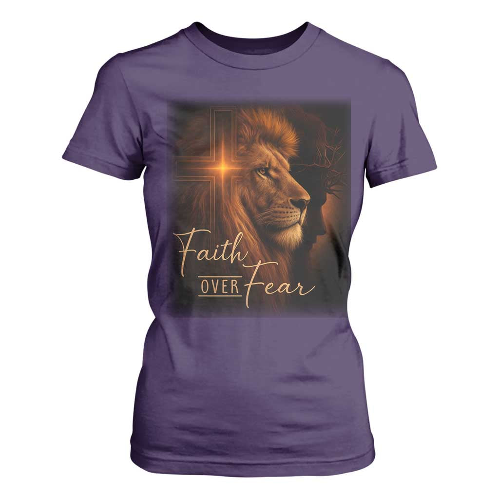 Faith Over Fear T Shirt For Women Lion Of Judah Jesus Christian Religious TS11 Purple Print Your Wear