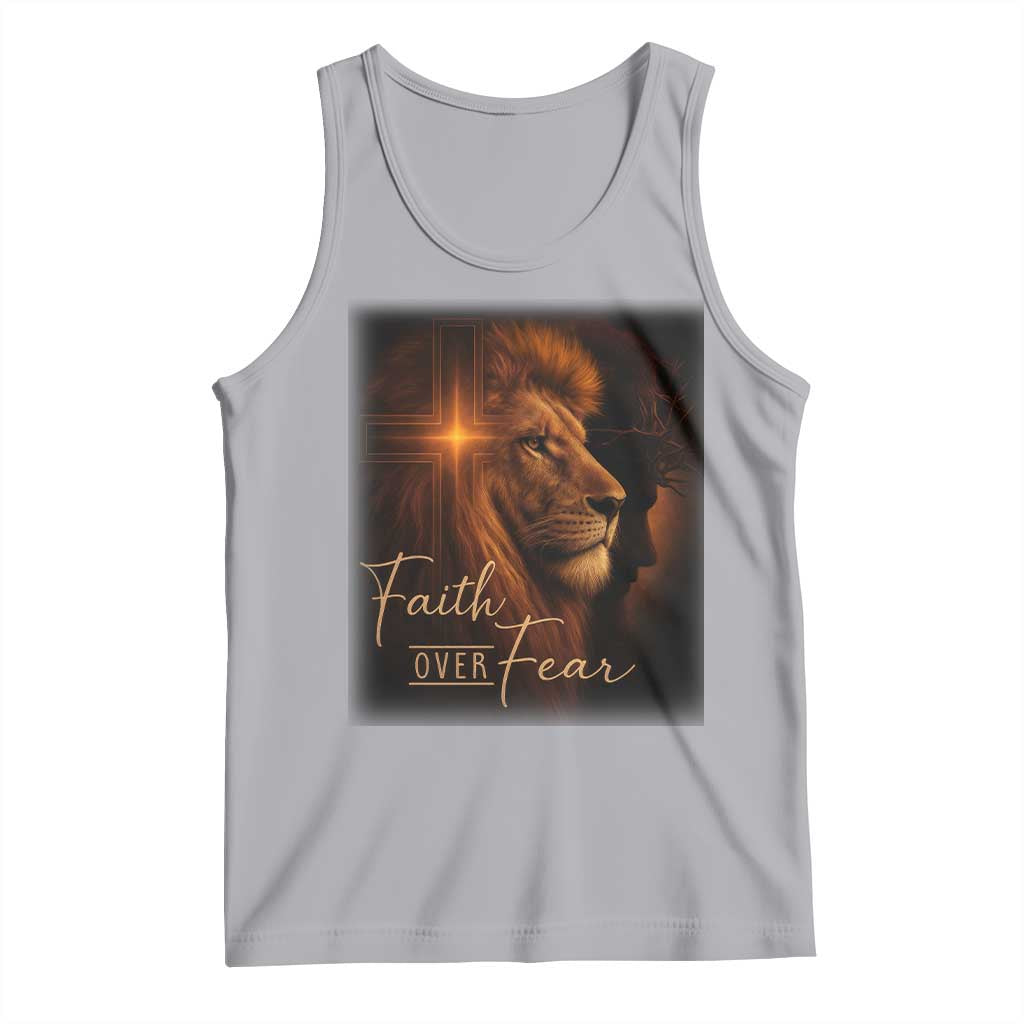 Faith Over Fear Tank Top Lion Of Judah Jesus Christian Religious TS11 Athletic Heather Print Your Wear