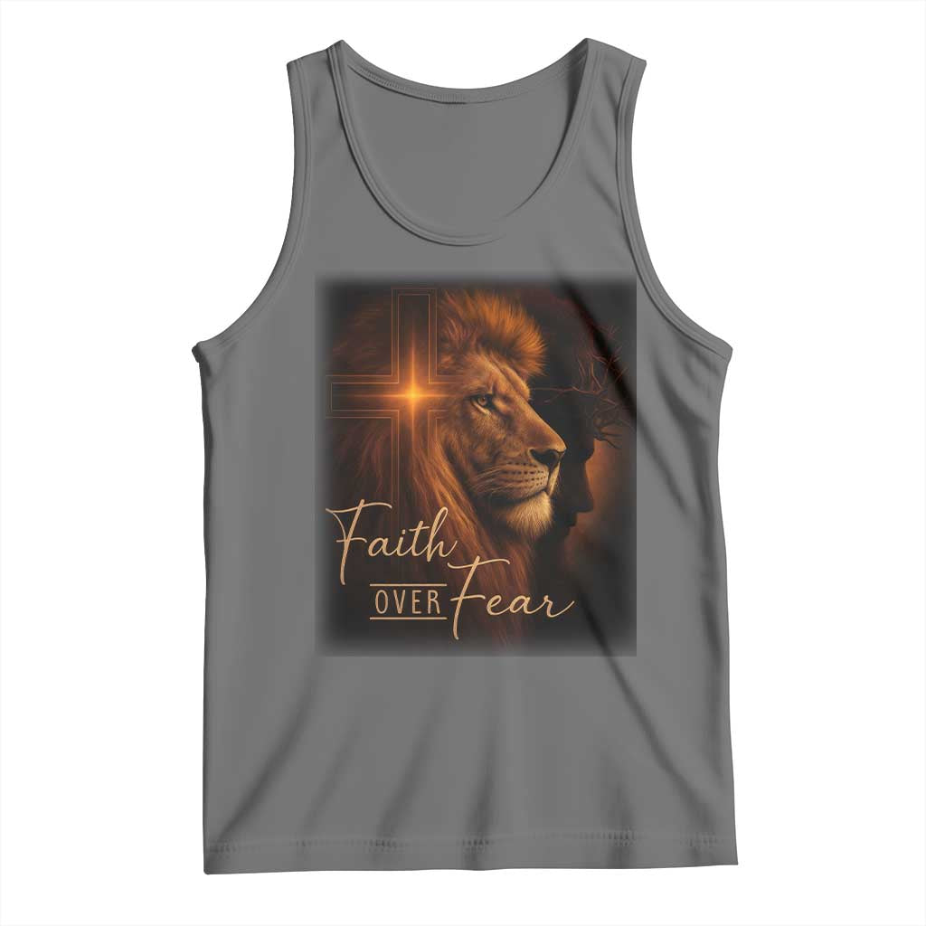 Faith Over Fear Tank Top Lion Of Judah Jesus Christian Religious TS11 Black Heather Print Your Wear