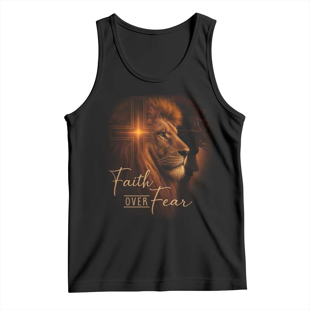 Faith Over Fear Tank Top Lion Of Judah Jesus Christian Religious TS11 Black Print Your Wear