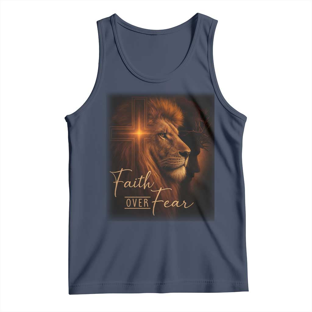Faith Over Fear Tank Top Lion Of Judah Jesus Christian Religious TS11 Navy Print Your Wear