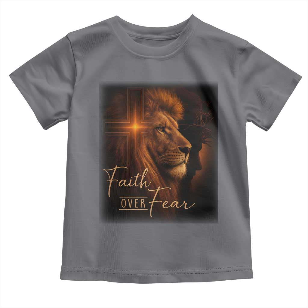 Faith Over Fear Toddler T Shirt Lion Of Judah Jesus Christian Religious TS11 Charcoal Print Your Wear