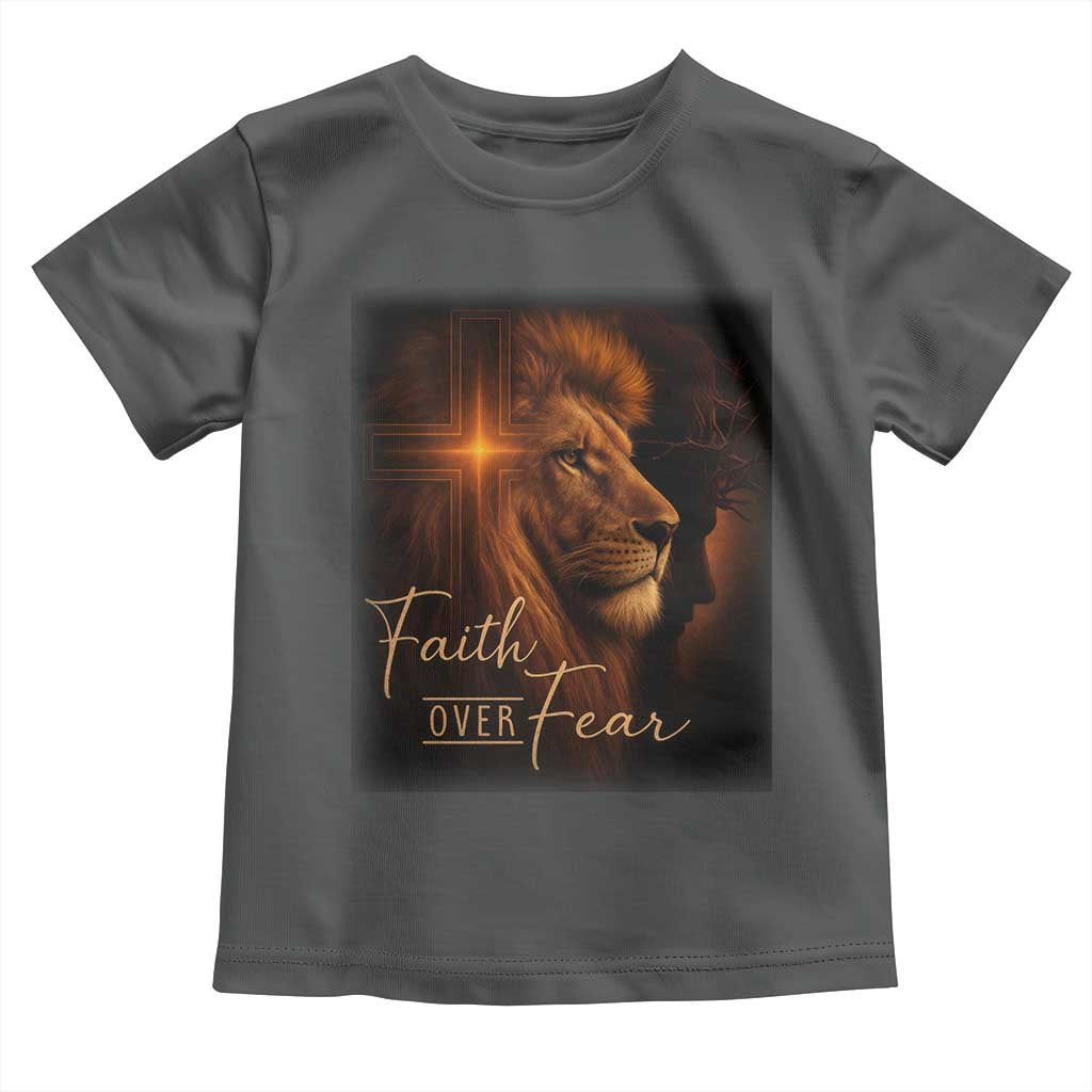 Faith Over Fear Toddler T Shirt Lion Of Judah Jesus Christian Religious TS11 Dark Heather Print Your Wear