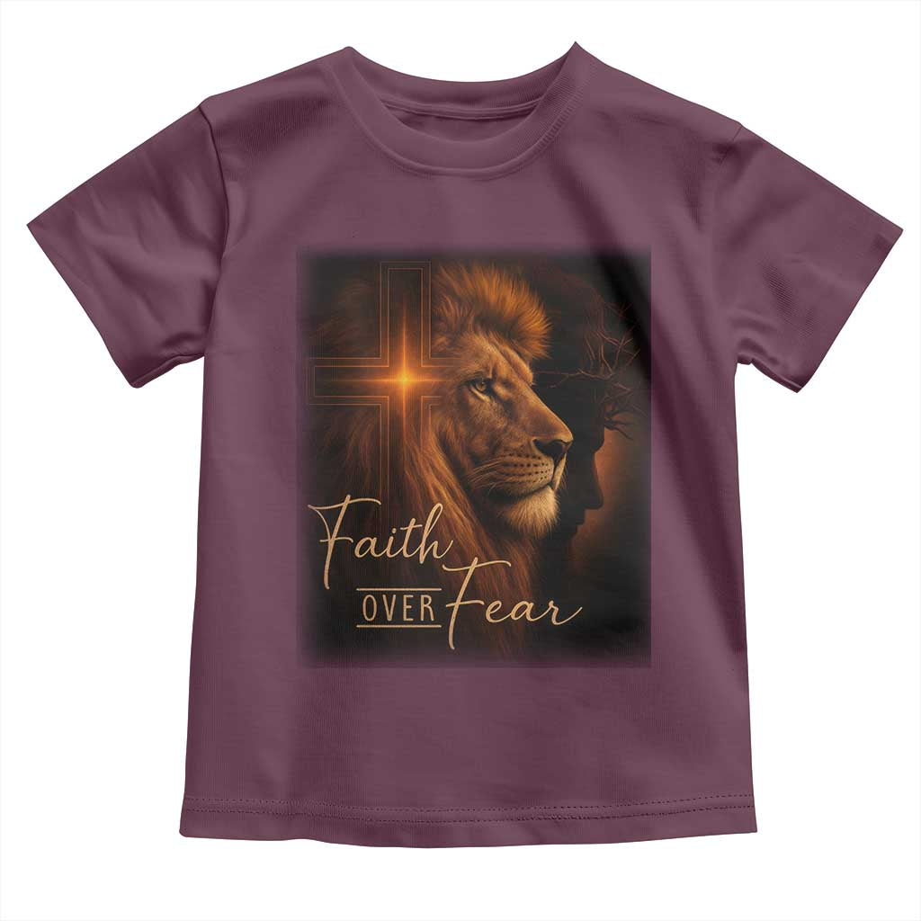 Faith Over Fear Toddler T Shirt Lion Of Judah Jesus Christian Religious TS11 Maroon Print Your Wear