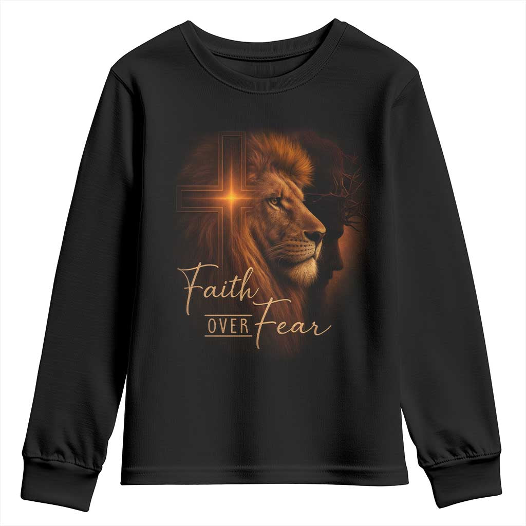 Faith Over Fear Youth Sweatshirt Lion Of Judah Jesus Christian Religious TS11 Black Print Your Wear
