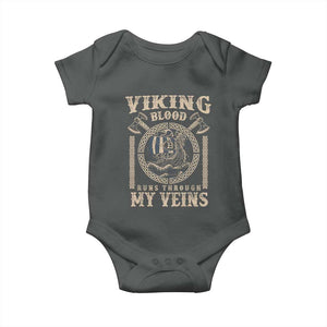 Viking Blood Runs Through My Veins Baby Onesie Norse Mythology Drakkar Longship TS11 Dark Heather Print Your Wear