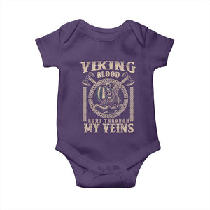 Viking Blood Runs Through My Veins Baby Onesie Norse Mythology Drakkar Longship TS11 Purple Print Your Wear