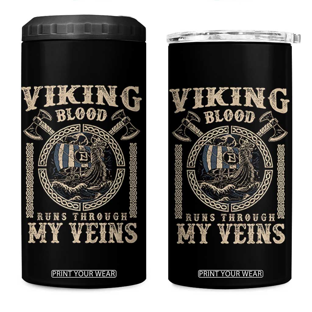 Viking Blood Runs Through My Veins 4 in 1 Can Cooler Tumbler Norse Mythology Drakkar Longship TS11 One Size: 16 oz Black Print Your Wear