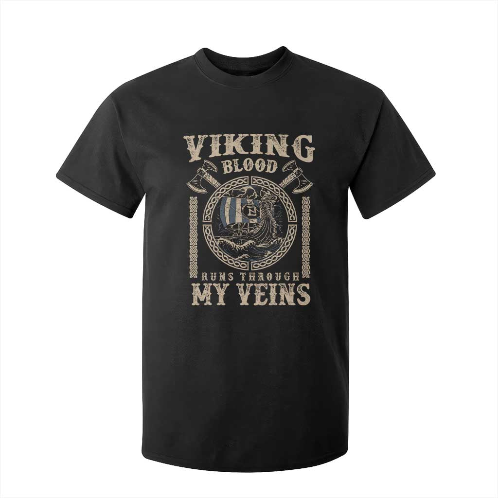 Viking Blood Runs Through My Veins T Shirt For Kid Norse Mythology Drakkar Longship TS11 Black Print Your Wear