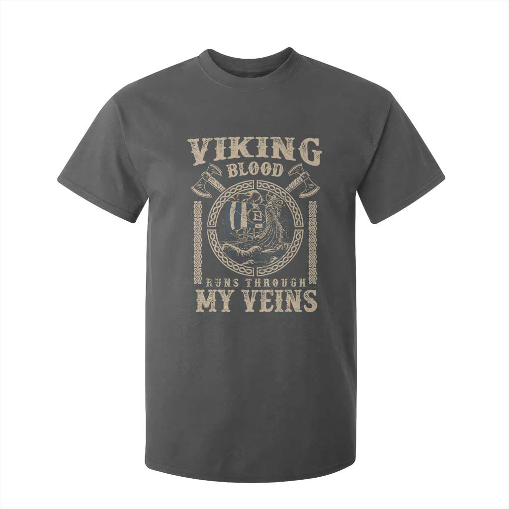 Viking Blood Runs Through My Veins T Shirt For Kid Norse Mythology Drakkar Longship TS11 Dark Heather Print Your Wear