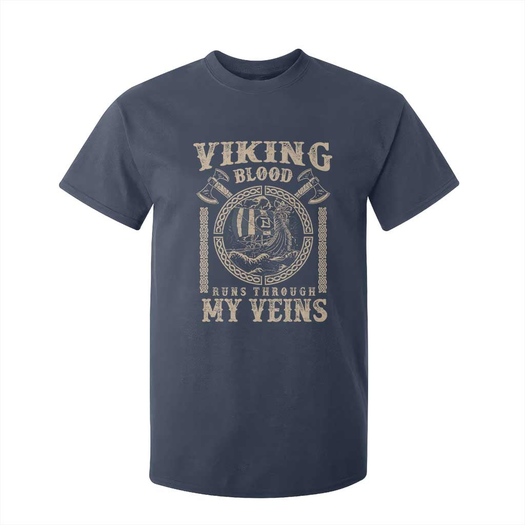 Viking Blood Runs Through My Veins T Shirt For Kid Norse Mythology Drakkar Longship TS11 Navy Print Your Wear