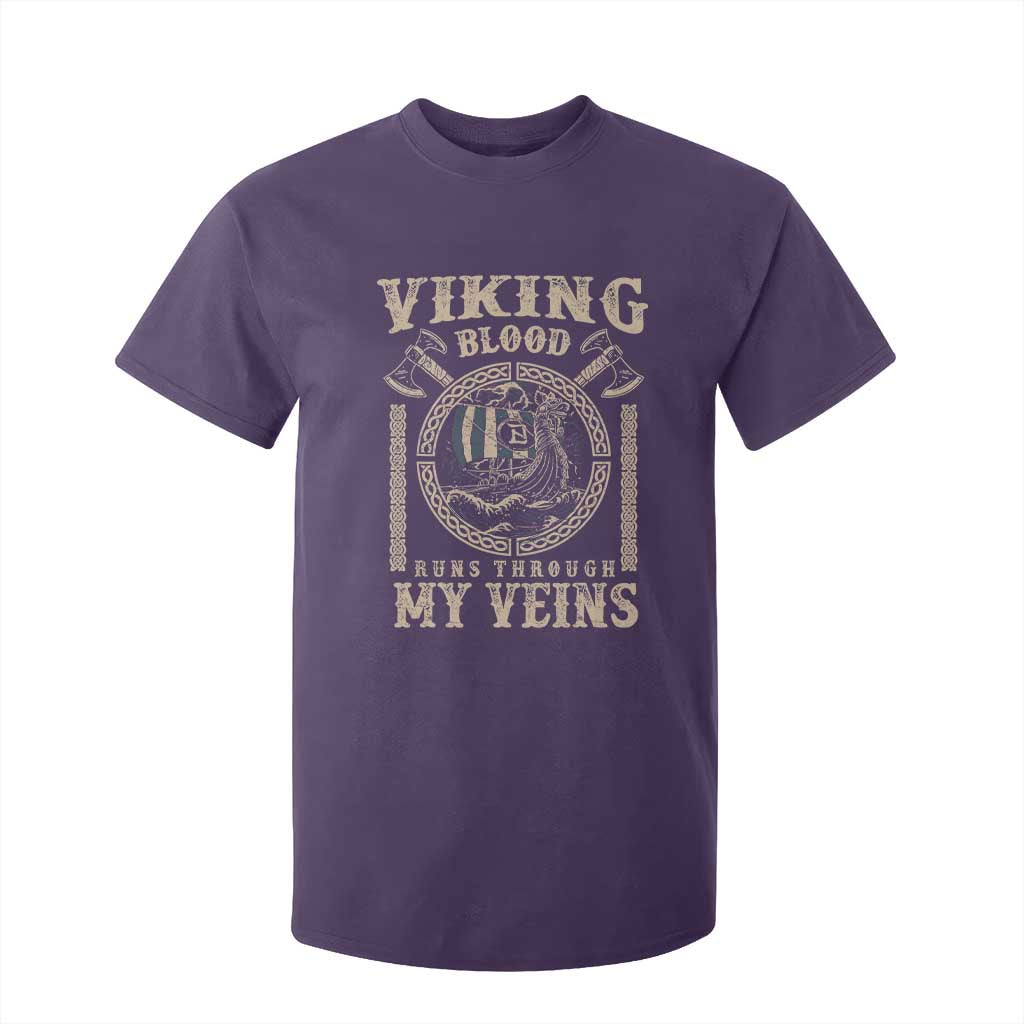 Viking Blood Runs Through My Veins T Shirt For Kid Norse Mythology Drakkar Longship TS11 Purple Print Your Wear