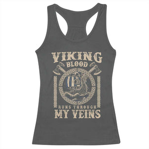 Viking Blood Runs Through My Veins Racerback Tank Top Norse Mythology Drakkar Longship TS11 Dark Heather Print Your Wear