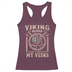 Viking Blood Runs Through My Veins Racerback Tank Top Norse Mythology Drakkar Longship TS11 Maroon Print Your Wear