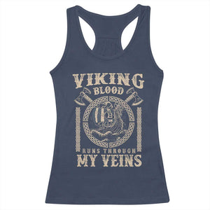 Viking Blood Runs Through My Veins Racerback Tank Top Norse Mythology Drakkar Longship TS11 Navy Print Your Wear