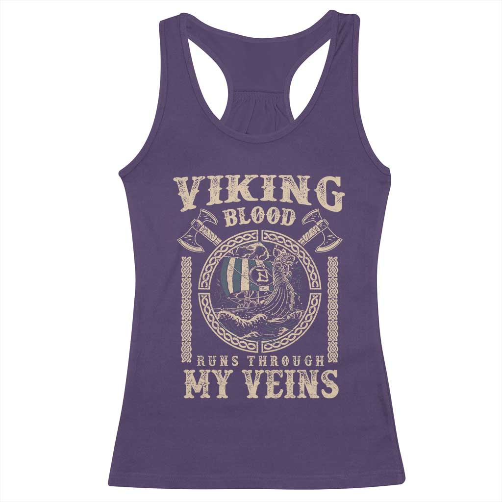 Viking Blood Runs Through My Veins Racerback Tank Top Norse Mythology Drakkar Longship TS11 Purple Print Your Wear