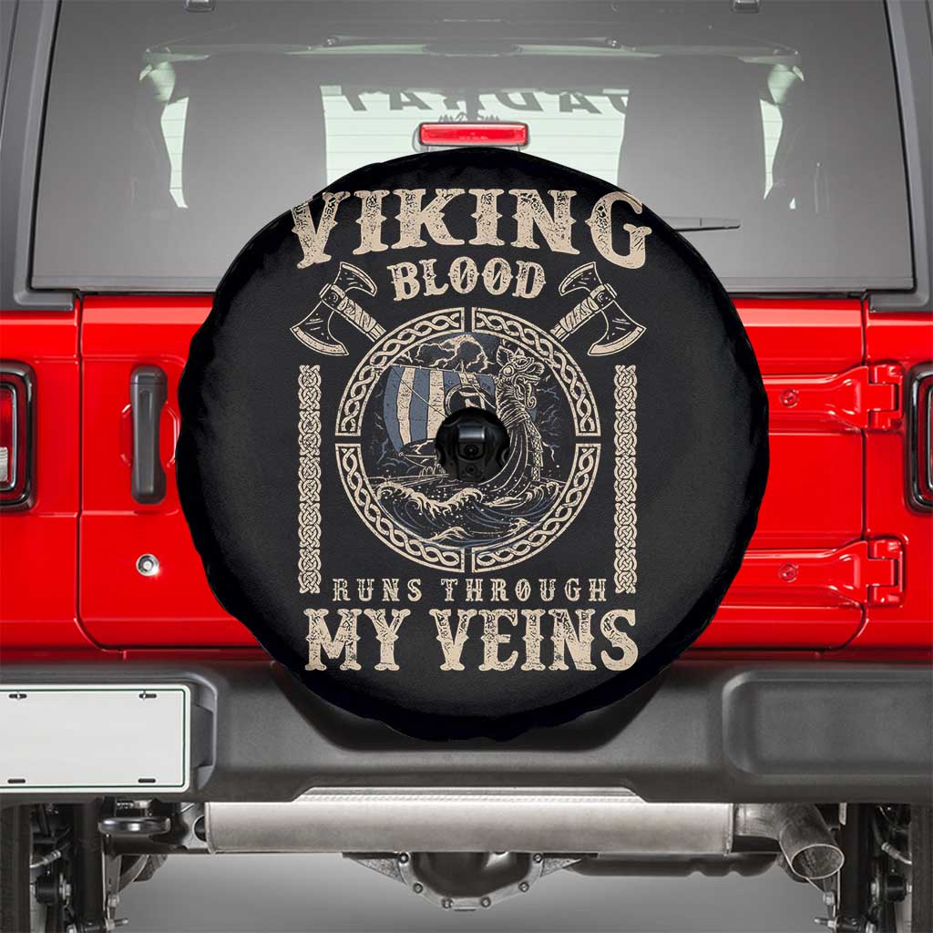 Viking Blood Runs Through My Veins Spare Tire Cover Norse Mythology Drakkar Longship TS11 Black Print Your Wear