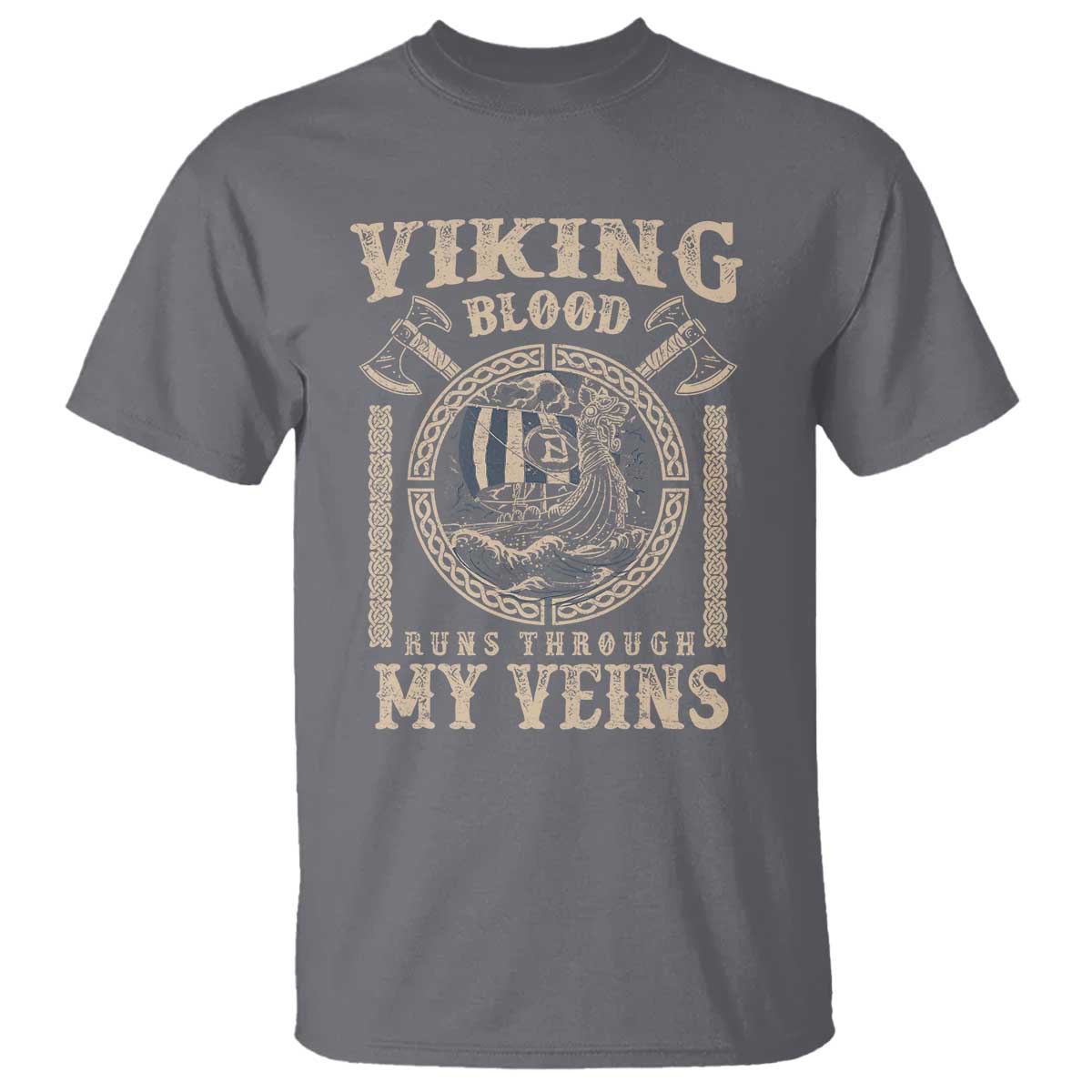 Viking Blood Runs Through My Veins T Shirt Norse Mythology Drakkar Longship TS11 Charcoal Print Your Wear