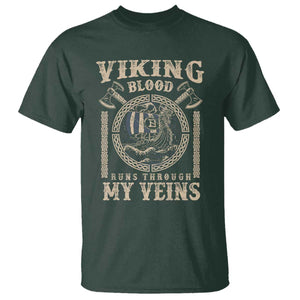 Viking Blood Runs Through My Veins T Shirt Norse Mythology Drakkar Longship TS11 Dark Forest Green Print Your Wear