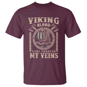 Viking Blood Runs Through My Veins T Shirt Norse Mythology Drakkar Longship TS11 Maroon Print Your Wear