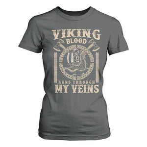 Viking Blood Runs Through My Veins T Shirt For Women Norse Mythology Drakkar Longship TS11 Dark Heather Print Your Wear