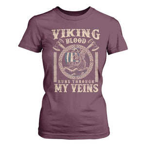 Viking Blood Runs Through My Veins T Shirt For Women Norse Mythology Drakkar Longship TS11 Maroon Print Your Wear