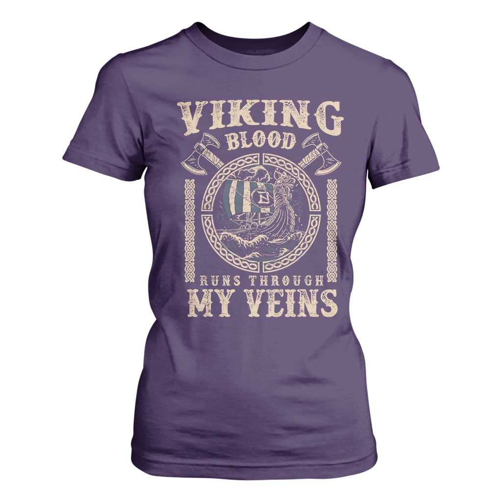 Viking Blood Runs Through My Veins T Shirt For Women Norse Mythology Drakkar Longship TS11 Purple Print Your Wear