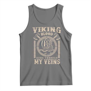 Viking Blood Runs Through My Veins Tank Top Norse Mythology Drakkar Longship TS11 Black Heather Print Your Wear