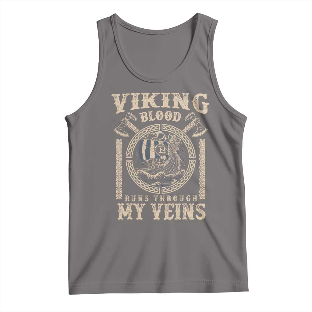 Viking Blood Runs Through My Veins Tank Top Norse Mythology Drakkar Longship TS11 Deep Heather Print Your Wear