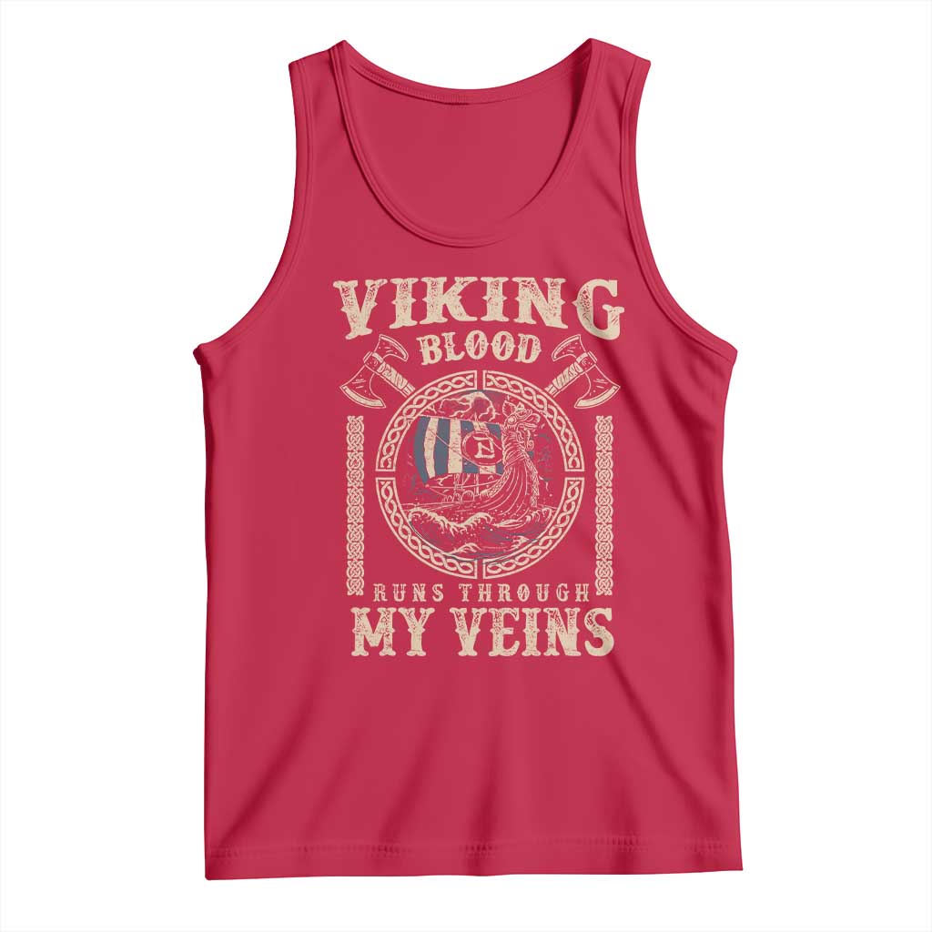 Viking Blood Runs Through My Veins Tank Top Norse Mythology Drakkar Longship TS11 Red Print Your Wear