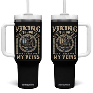 Viking Blood Runs Through My Veins Tumbler With Handle Norse Mythology Drakkar Longship TS11 One Size: 40 oz Black Print Your Wear