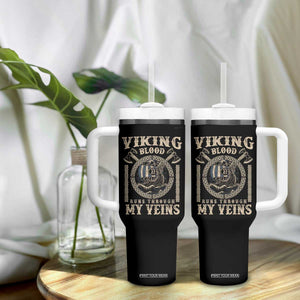 Viking Blood Runs Through My Veins Tumbler With Handle Norse Mythology Drakkar Longship TS11 Print Your Wear