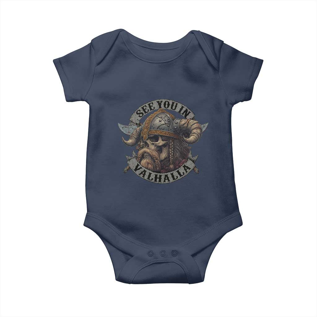 See You In Valhalla Baby Onesie Nordic Norse Viking Warrior Skull TS11 Navy Print Your Wear