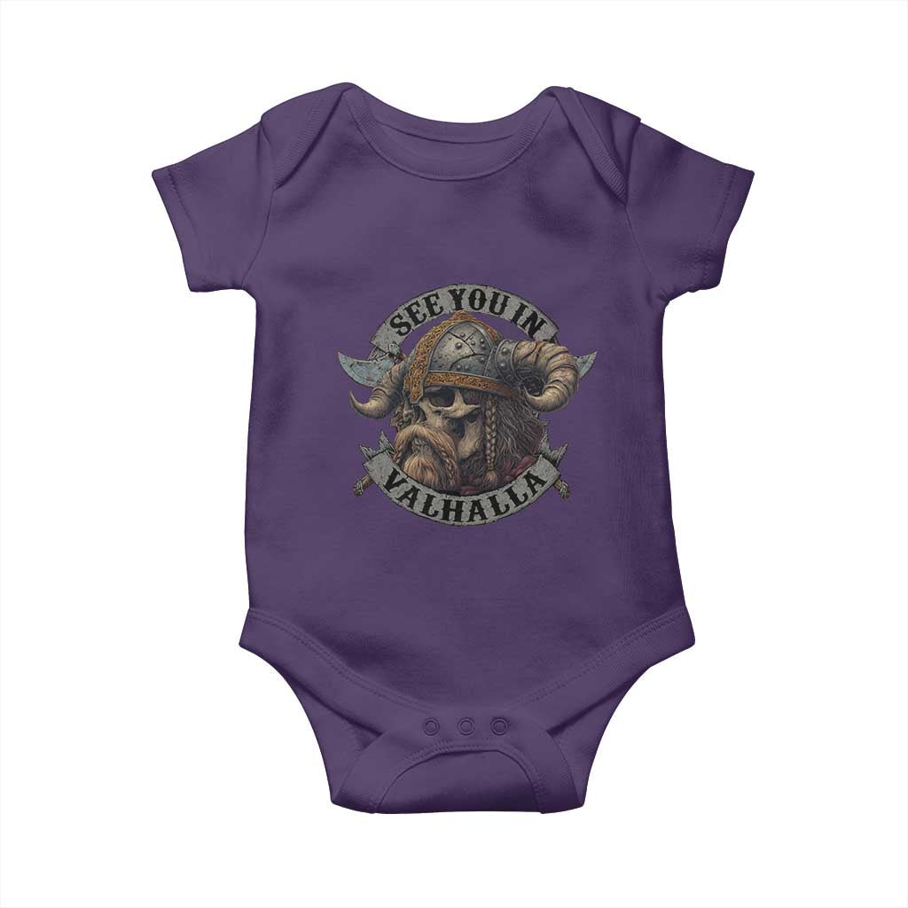 See You In Valhalla Baby Onesie Nordic Norse Viking Warrior Skull TS11 Purple Print Your Wear