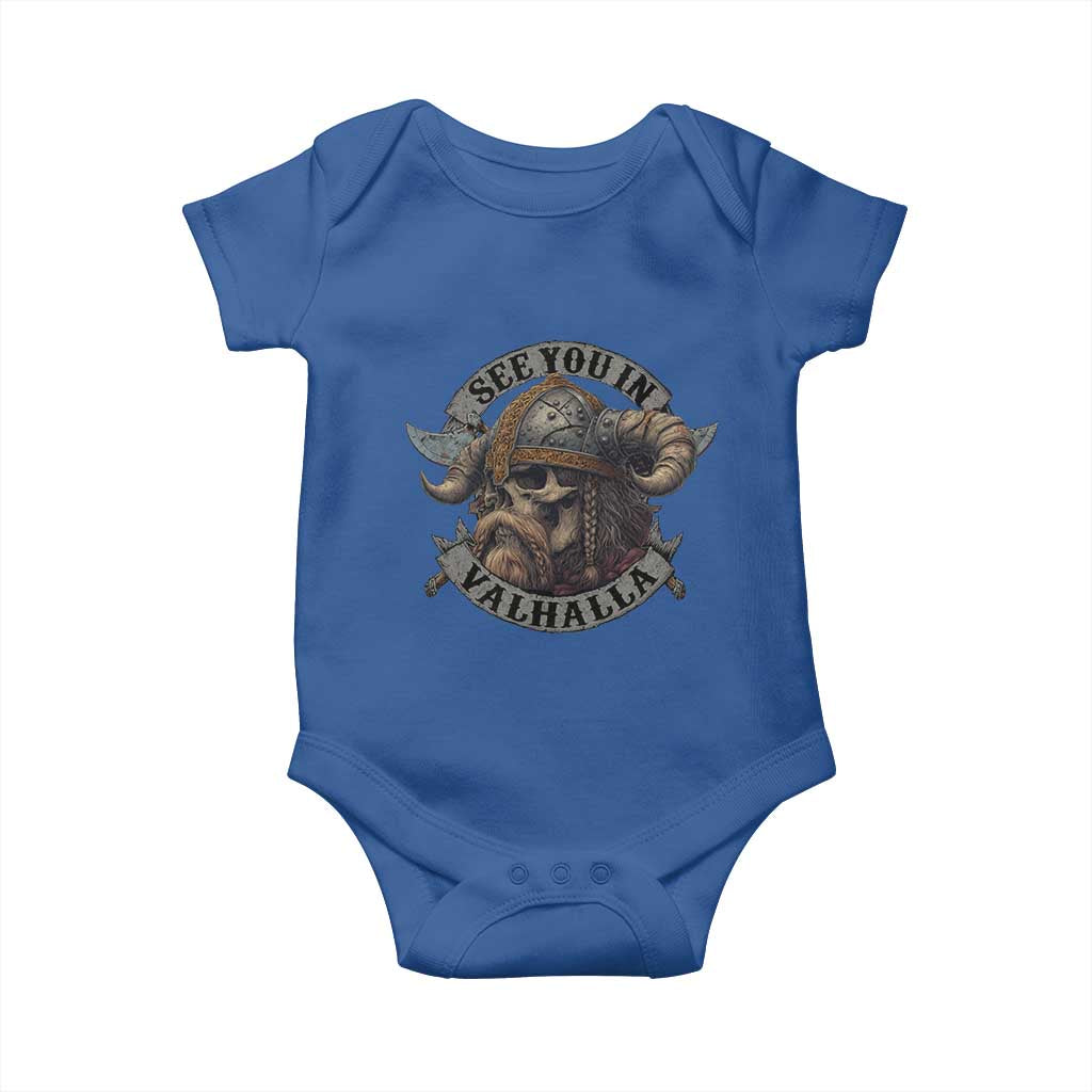 See You In Valhalla Baby Onesie Nordic Norse Viking Warrior Skull TS11 Royal Blue Print Your Wear
