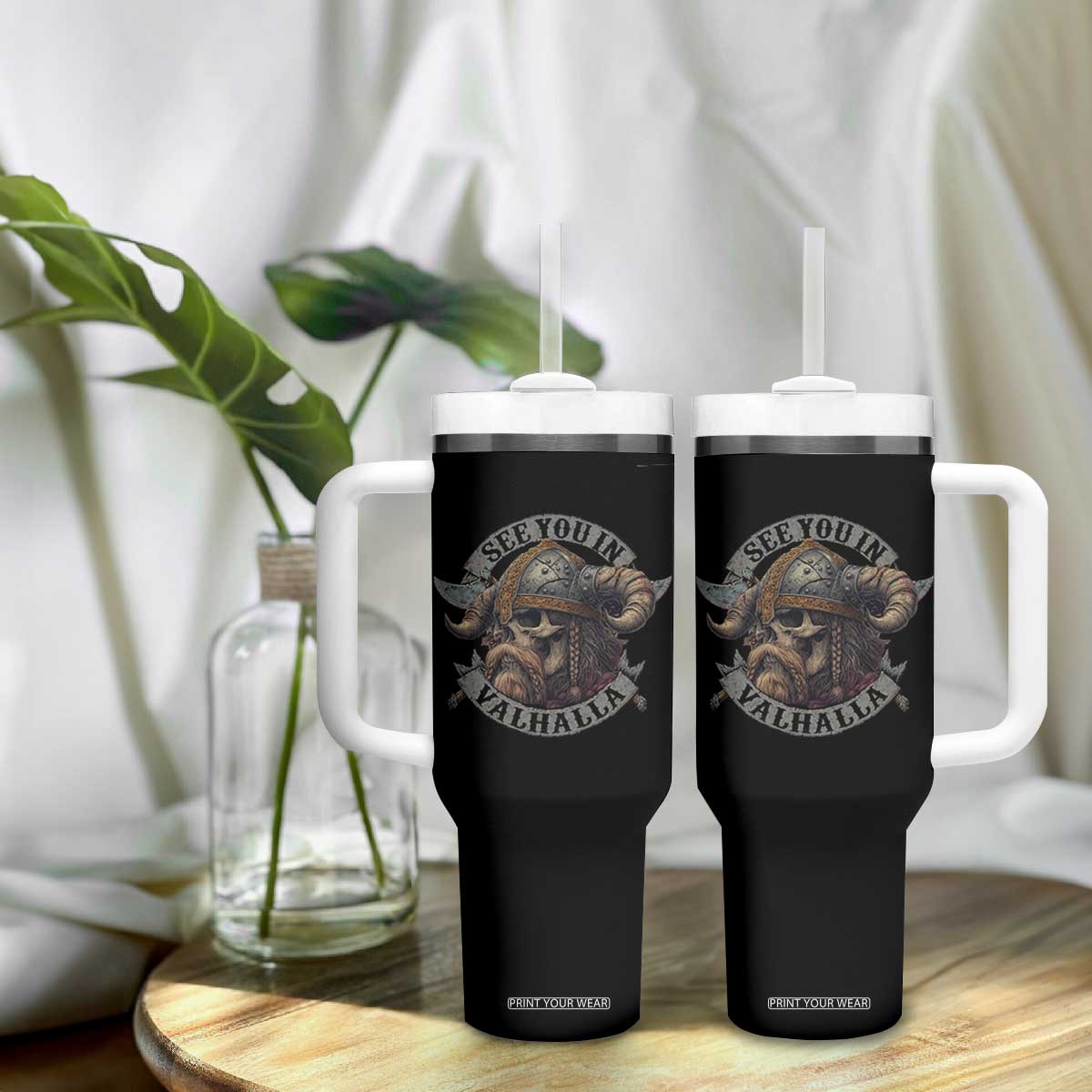 See You In Valhalla Tumbler With Handle Nordic Norse Viking Warrior Skull TS11 Print Your Wear